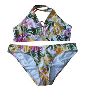Kona Sol Womens 2 Piece Floral Palm Print Hipster Tropical Bikini Size Large